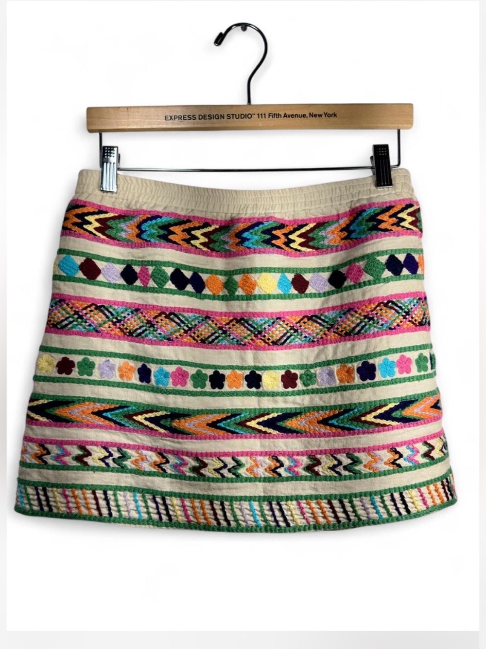 Lo Na Fo Multicolor Embroidered Linen Cotton Mini Skirt XXL Boho Folk NWT